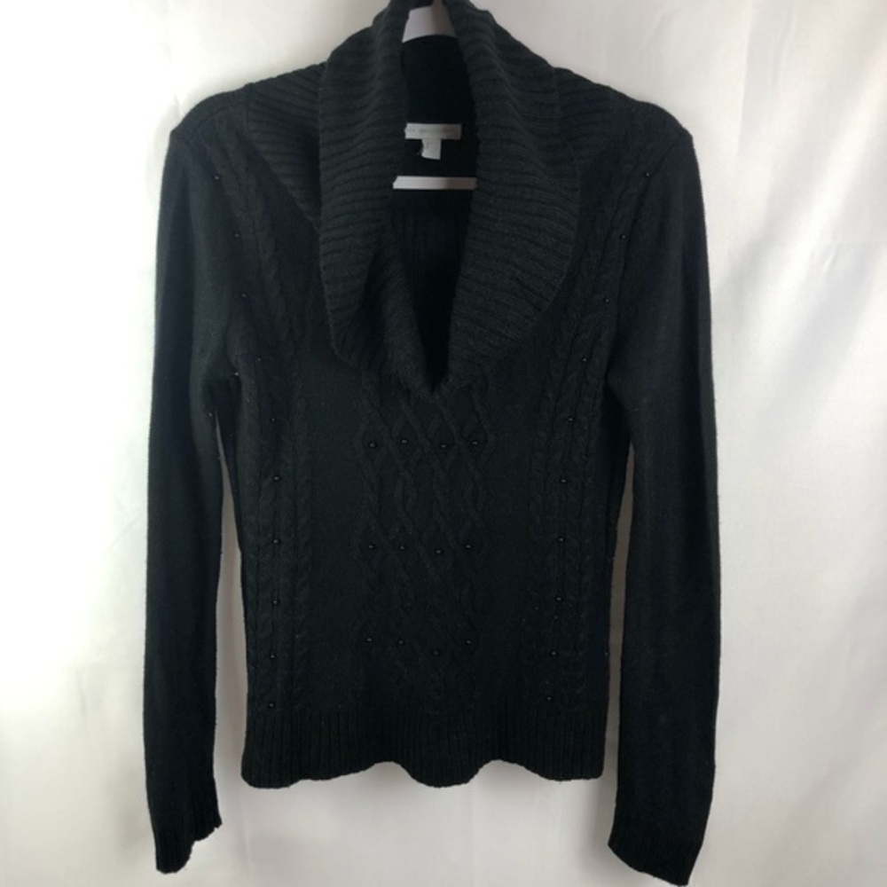 NEW YORK & CO Cowl Neck Black Beaded Sweater. EUC.